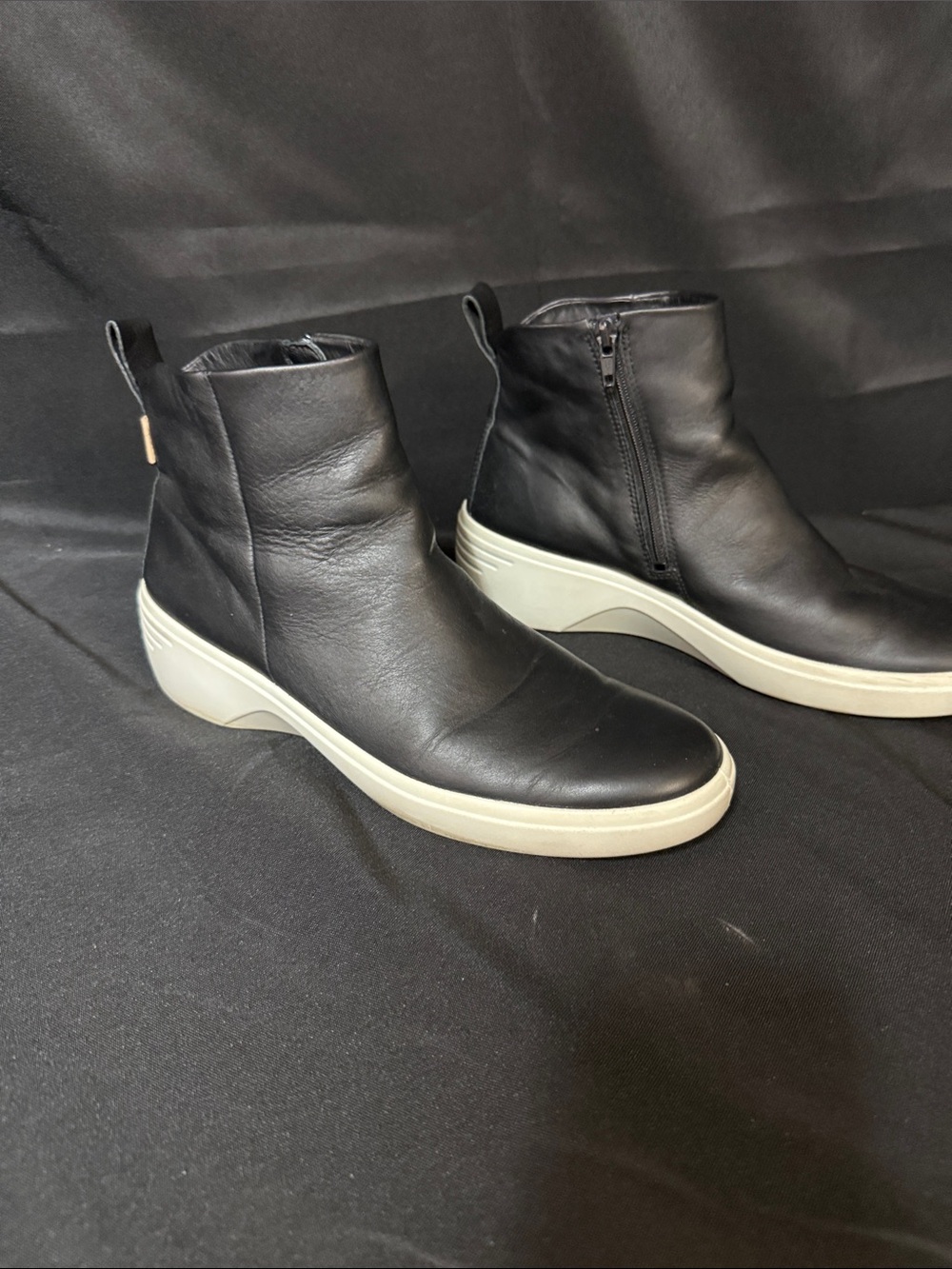 Ecco Black Leather Ankle Sneaker with Cream Platform Sole